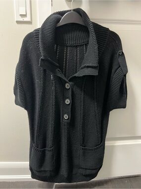 BCBG Black Short-Sleeve Shawl Collar Button-Up Cardigan